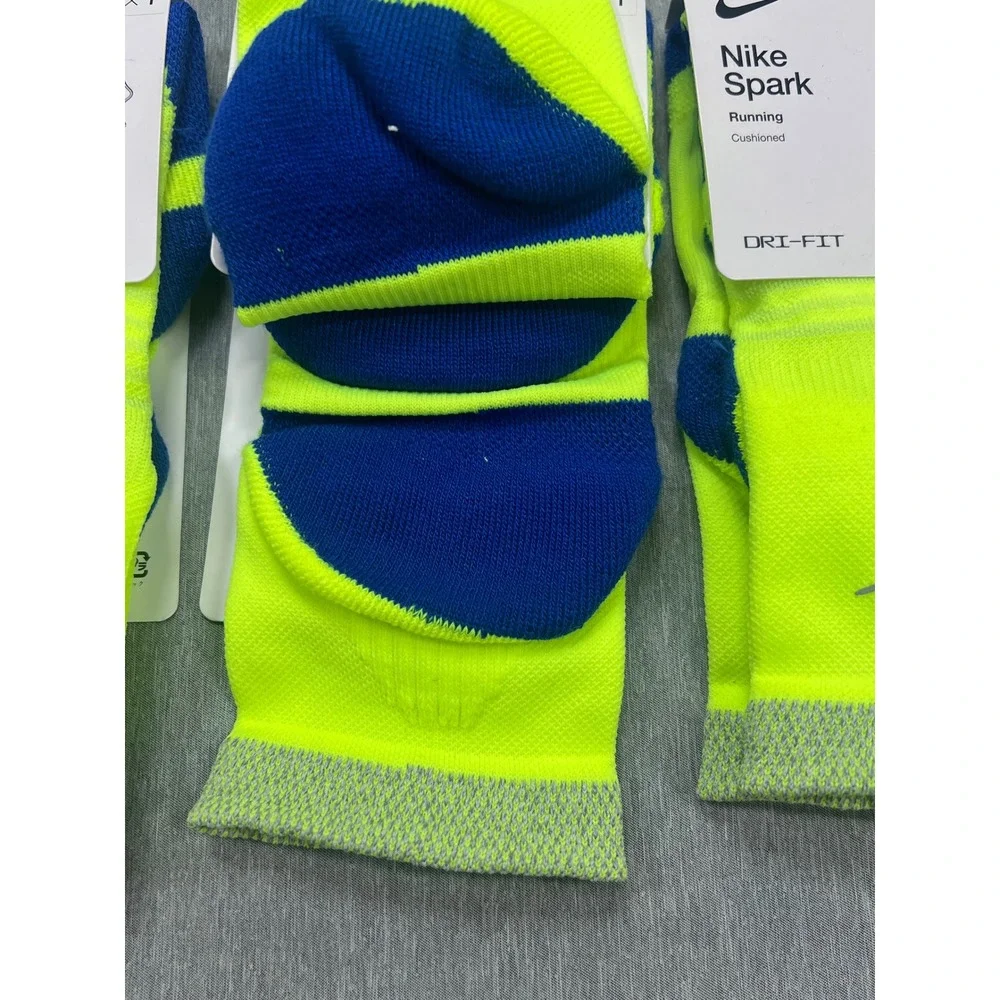 3pk Nike Spark Running Ankle Socks Volt Yellow blue Dri-FIT‎ Mens 8-9.5 W 9.5-11